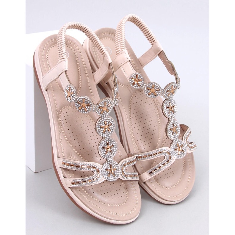 Yvers Beige sandals with decorative zircons 1