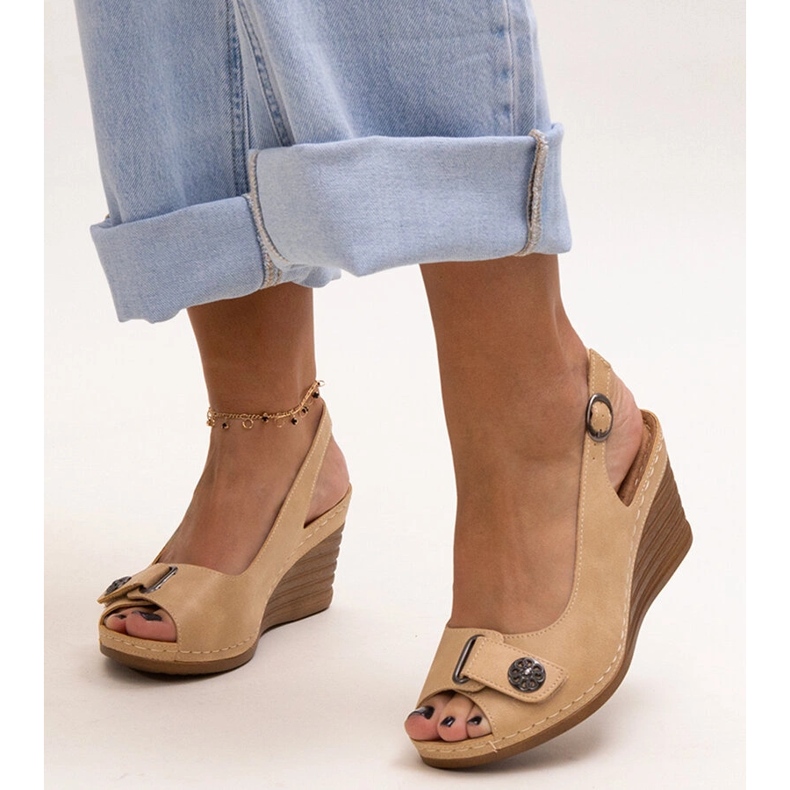 Evento Beige wedge sandals from Lundblad 1