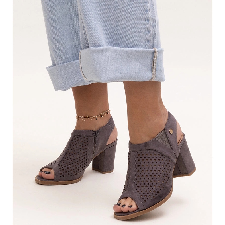 Evento Openwork high-heeled sandals with a leather Heilma insole grey 1