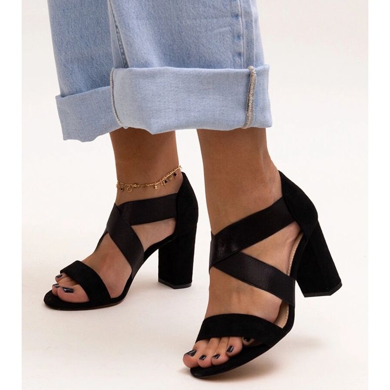 Evento Black high-heeled sandals with a leather Sewim insole 1 Evento Black high-heeled sandals with a leather Sewim insole 1