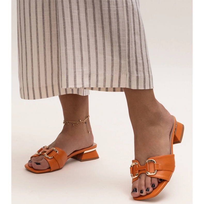 Low-heeled flip-flops with a decorative Luara buckle orange 2