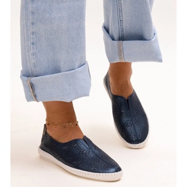 Navy blue leather openwork Bernice shoes 1