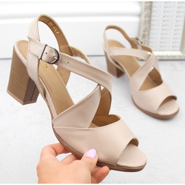 Beige women's leather high-heeled sandals Dolce Pietro 4077-013-01-1 1
