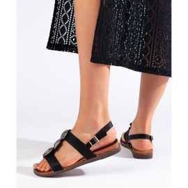 Sergio Leone Women's black comfortable flat sandals 2