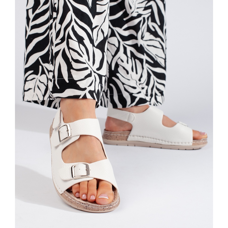 White women's sandals with Velcro fastening 1