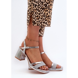 Women's High Heel Sandals With A Shiny Strap Silver Tessata 2