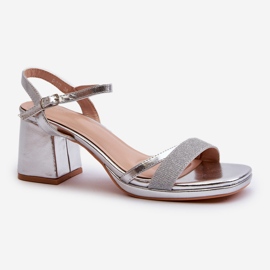 Women's High Heel Sandals With A Shiny Strap Silver Tessata 1