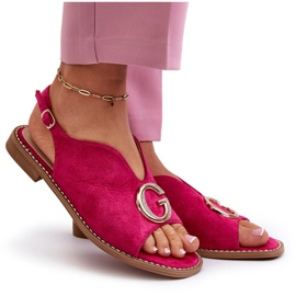 Elegant Women's Sandals With Decoration Eco Suede S.Barski KV27-058 Fuchsia pink 4