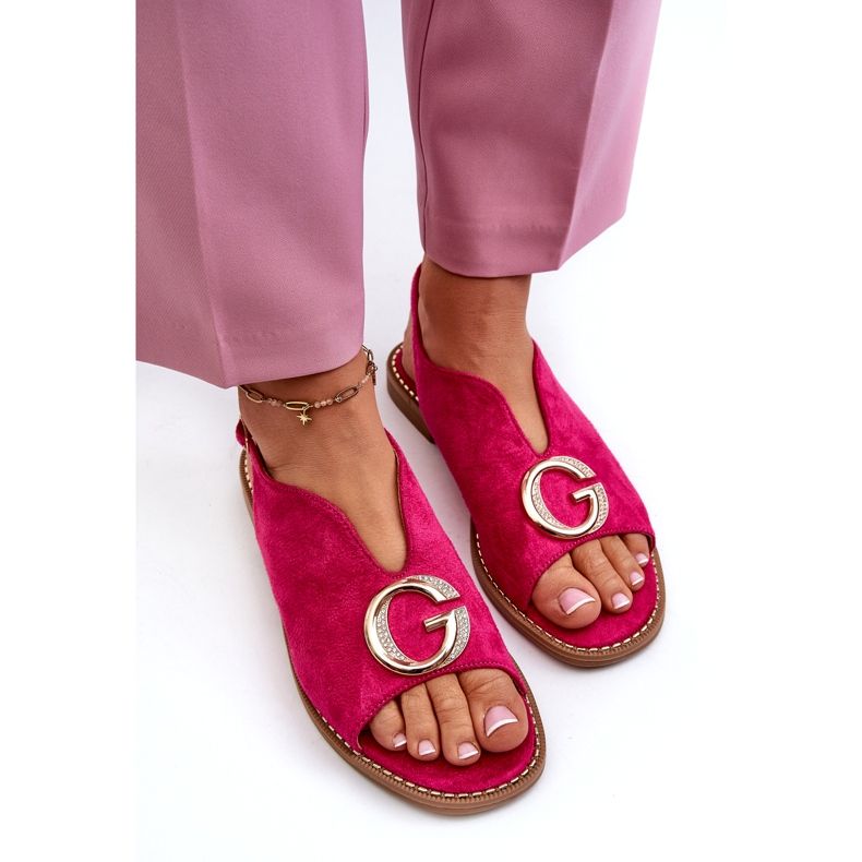 Elegant Women's Sandals With Decoration Eco Suede S.Barski KV27-058 Fuchsia pink 2