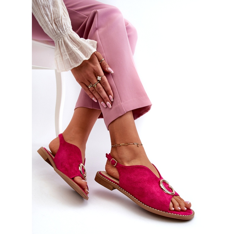 Elegant Women's Sandals With Decoration Eco Suede S.Barski KV27-058 Fuchsia pink 3