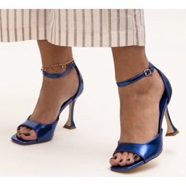Shiny high heel sandals with a Delinda strap blue 2