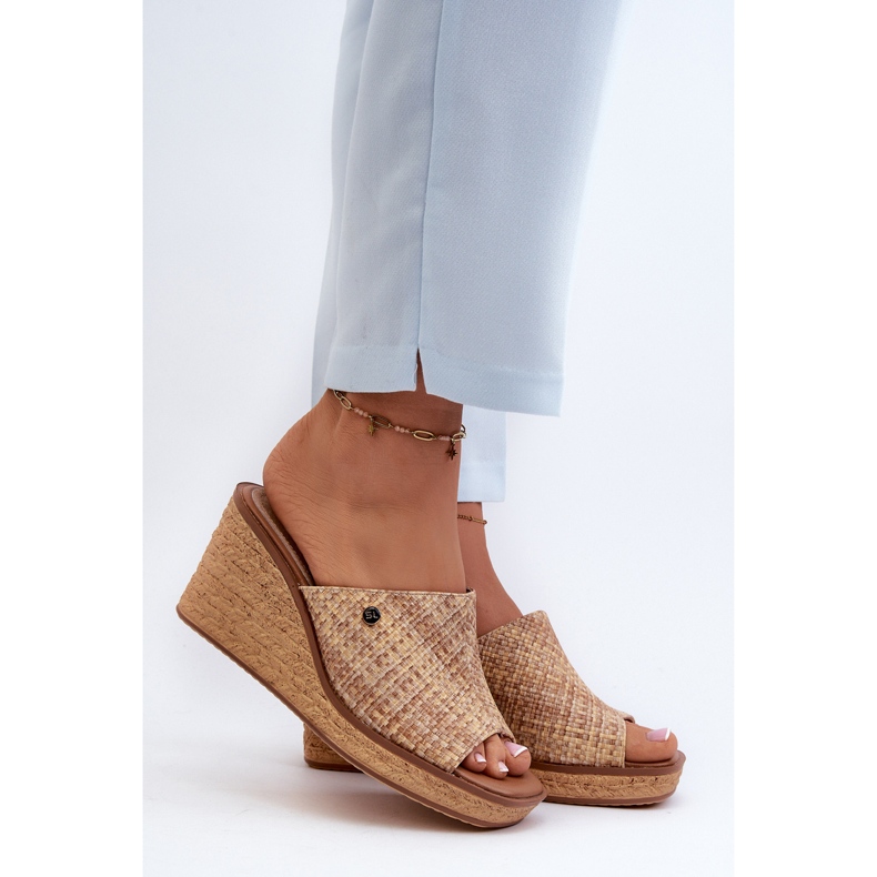 Sergio Leone Women's Wedge Flip-Flops KL213 Beige 1