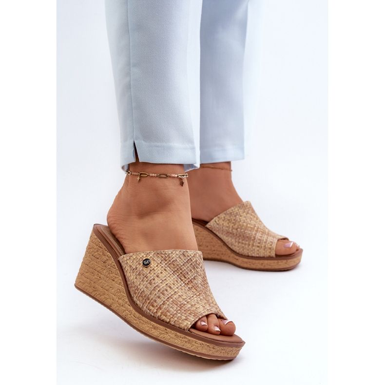 Sergio Leone Women's Wedge Flip-Flops KL213 Beige 2