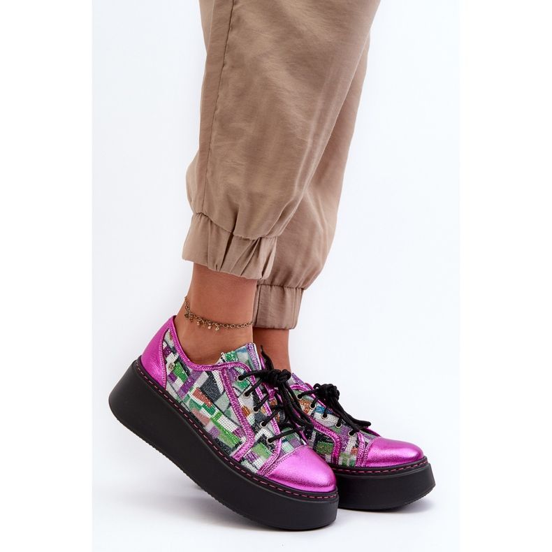 Women's Leather Sneakers On Platform Maciejka 06479-15 Fuchsia pink 2