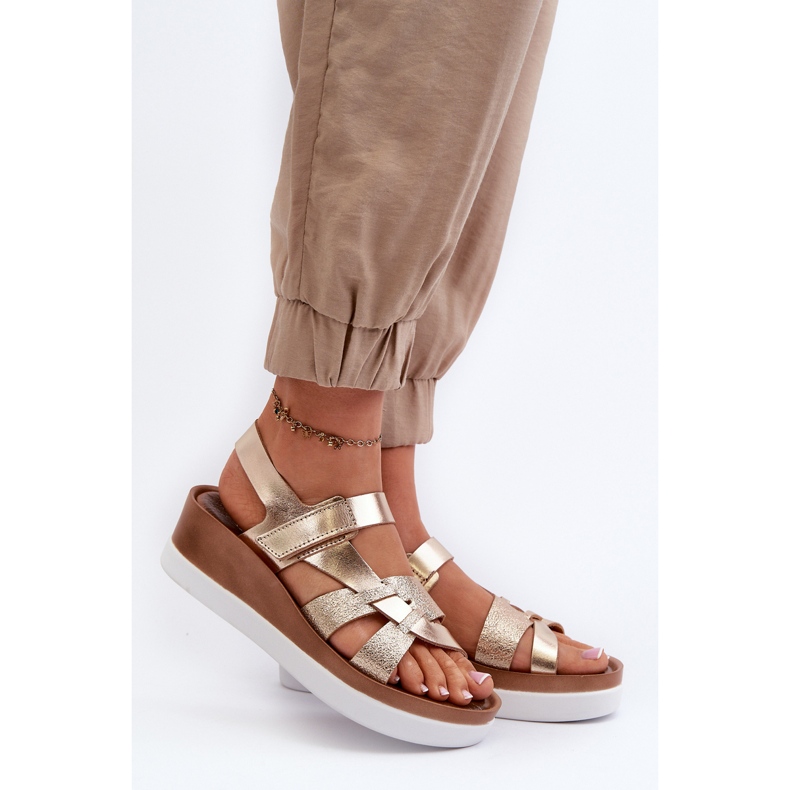 Zazoo 40397 Women's Leather Sandals on the Platform, Gold golden 2