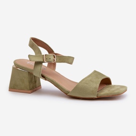 Women's Sandals on a Block Made of Eco Suede, Green Leisha 1