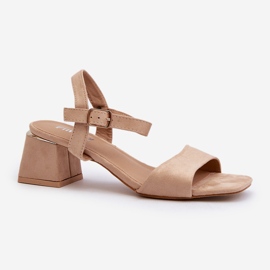 Women's Sandals on a Block Made of Eco Suede Beige Leisha 1