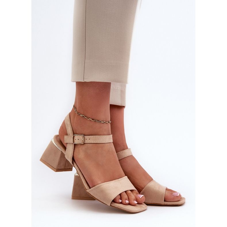 Women's Sandals on a Block Made of Eco Suede Beige Leisha 2