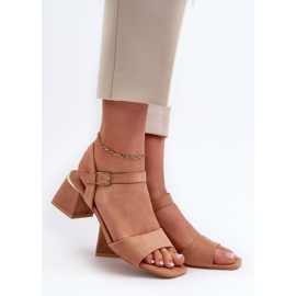 Women's Sandals on a Block Made of Eco Suede Camel Leisha beige 2