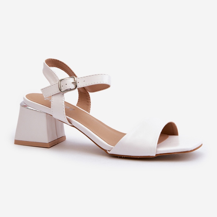 Women's Sandals on a Block Made of Eco Leather, White Leisha 1