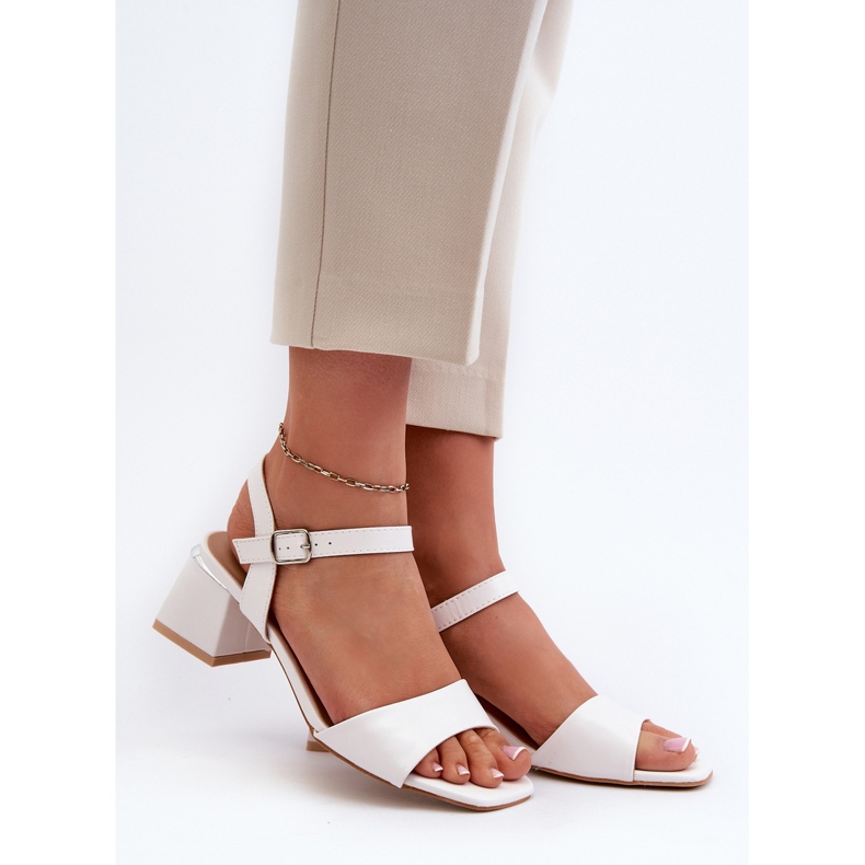 Women's Sandals on a Block Made of Eco Leather, White Leisha 2