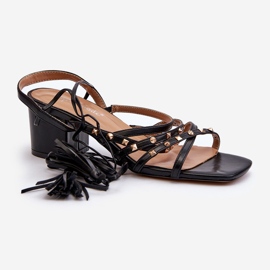 Tied Low Heel Sandals Decorated with Black Chrisele Studs 2