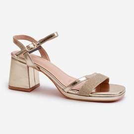 Women's high-heeled sandals with a shiny strap, gold Tessata golden 1