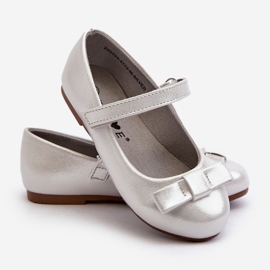 Shiny Children's Ballerina Shoes With Silver Fiorelle Velcro Bow 1