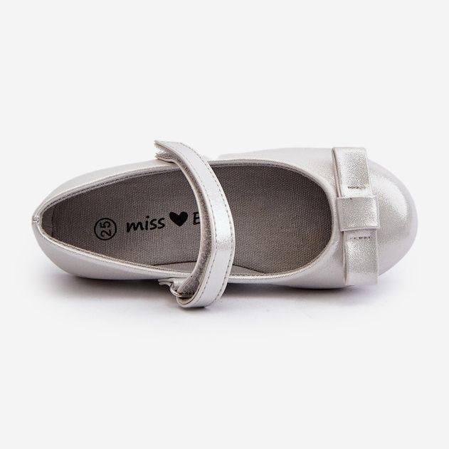 Shiny Children's Ballerina Shoes With Silver Fiorelle Velcro Bow 2