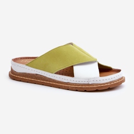 Leather Profiled Flip-Flops Maciejka 04986-11 Lime white 1