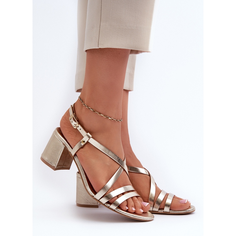 Leather Sandals on a Low Heel Maciejka 06653-25 Gold golden 2