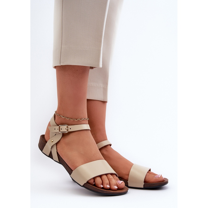 Zazoo 40027 Women's Flat Leather Sandals, Beige 2