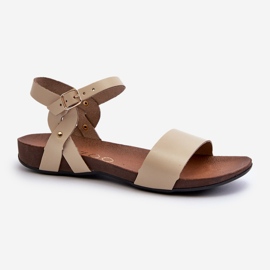 Zazoo 40027 Women's Flat Leather Sandals, Beige 1