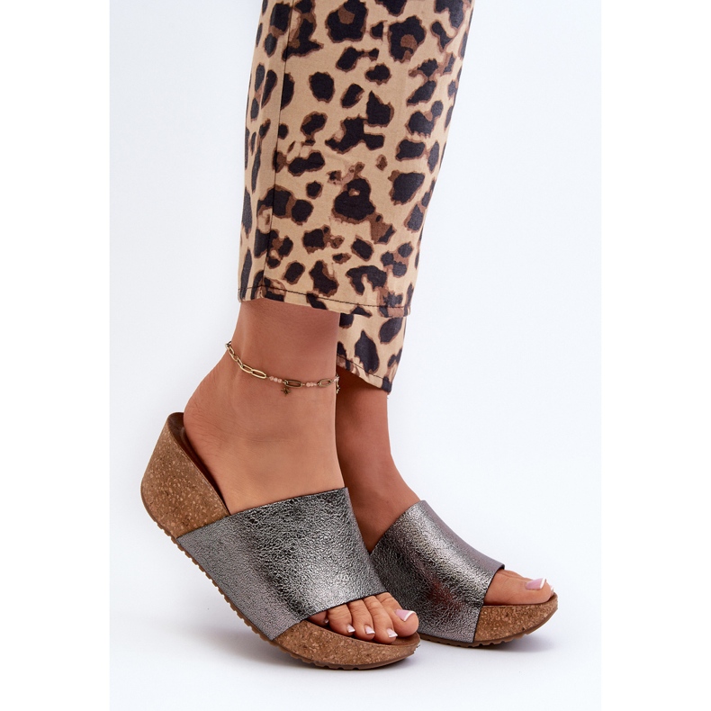 Zazoo 40291 Women's Leather Flip-Flops With a Cork Wedge, Graphite grey 2