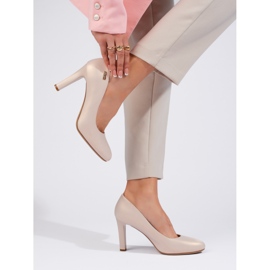 Elegant pearl high-heeled pumps by Sergio Leone beige 1