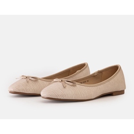Beige ballet flats with a bow and a leather insert by Rosaly 1