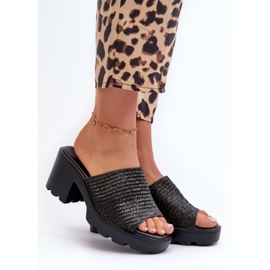 Women's Black Titantha Braided Flip-Flops with High Heels 2