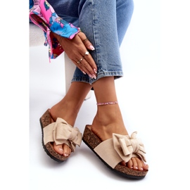 Seastar Beige women's flip-flops on a cork platform with a bow 3