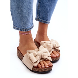 Seastar Beige women's flip-flops on a cork platform with a bow 2