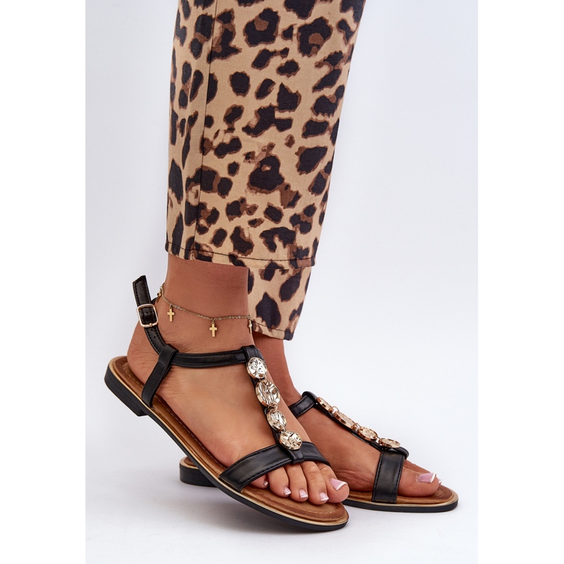 Women's Flat Sandals With Decorations Black Muridia 1