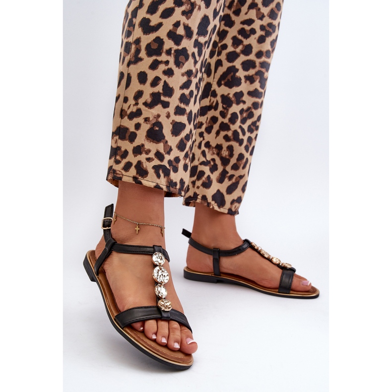 Women's Flat Sandals With Decorations Black Muridia 2