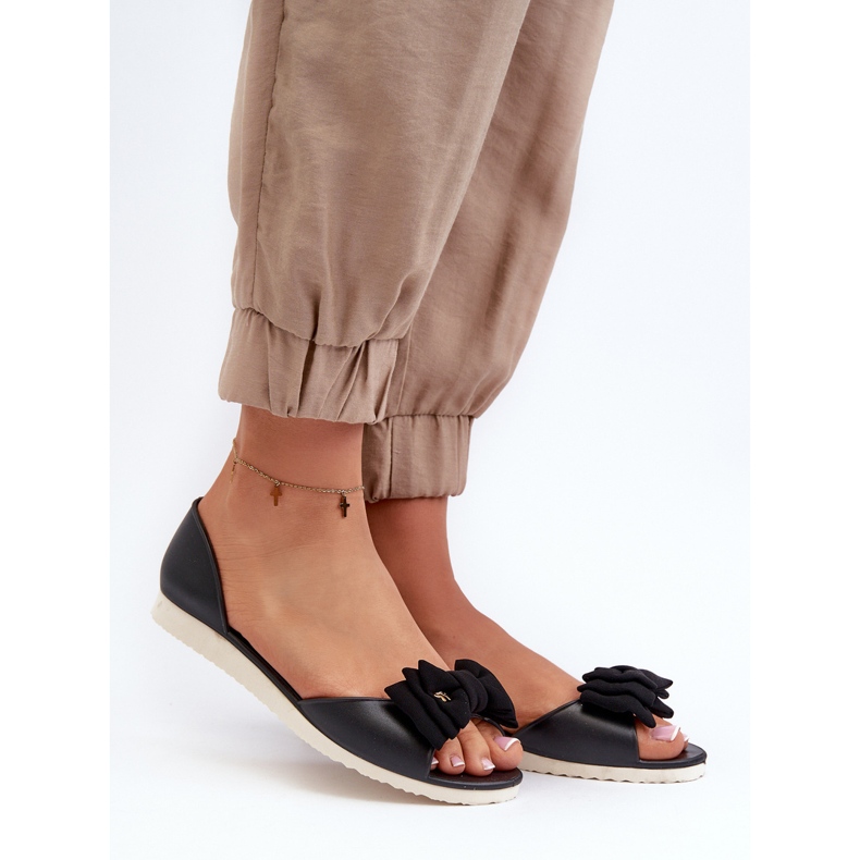 Women's Rubber Ballet Flats With Bow, Black Georia 1