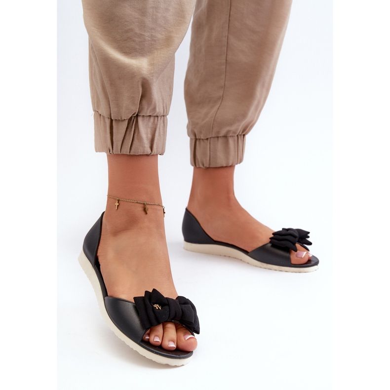 Women's Rubber Ballet Flats With Bow, Black Georia 2