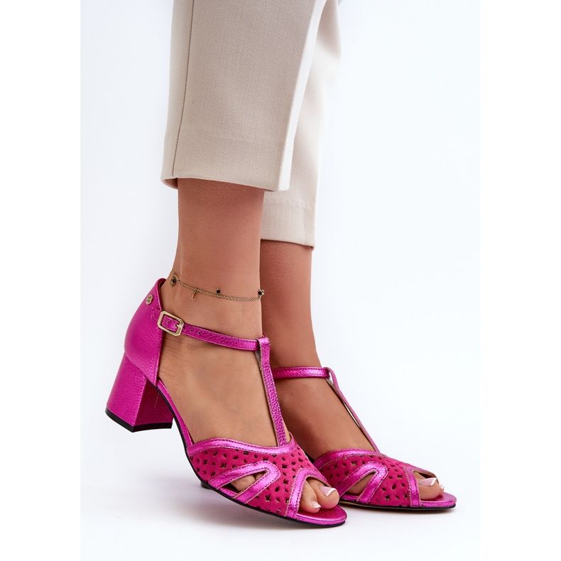 Women's Leather Sandals On High Heel Maciejka 06551-15 Fuchsia pink 1