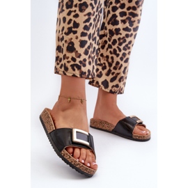 Women's Flip-Flops on a Cork Platform with Decoration, Black Elleriome 2