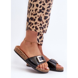 Women's Flip-Flops on a Cork Platform with Decoration, Black Elleriome 1