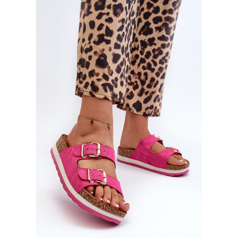 Women's Flip-flops On The Platform With Buckles Eco Suede Fuchsia Ursila pink 2