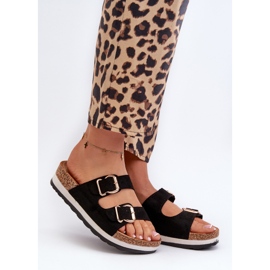Women's Platform Flip-Flops With Buckles Eco Suede Black Ursila 2