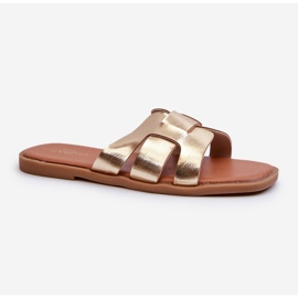 Women's Flat Flip-Flops Made of Eco Leather, Risamay Gold golden 1