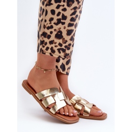 Women's Flat Flip-Flops Made of Eco Leather, Risamay Gold golden 2